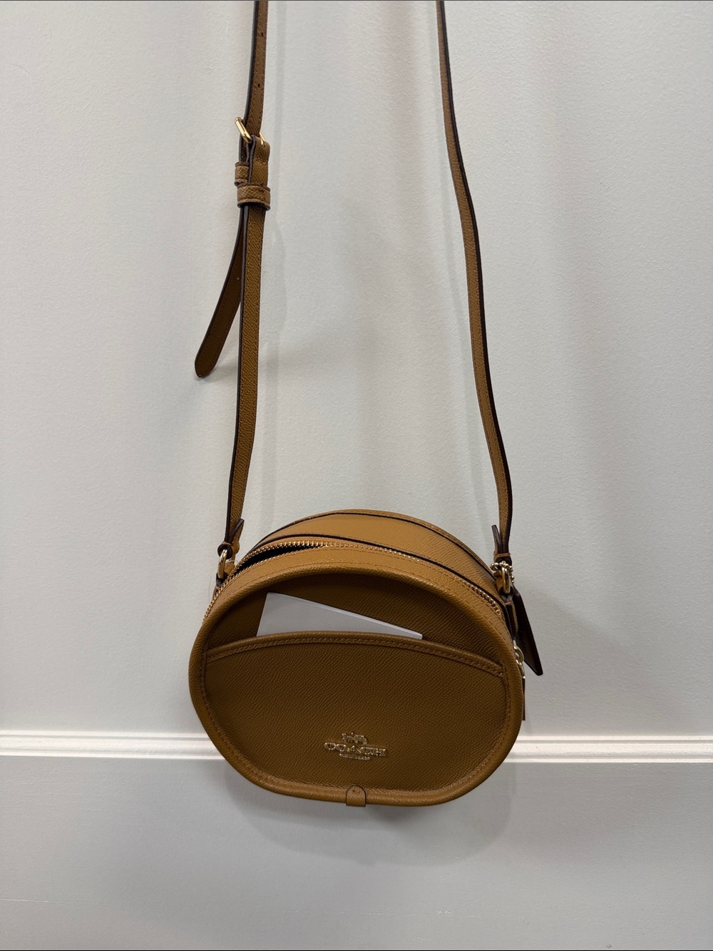 Coach Round Crossbody Bag in Tan Brown with Gold Hardware